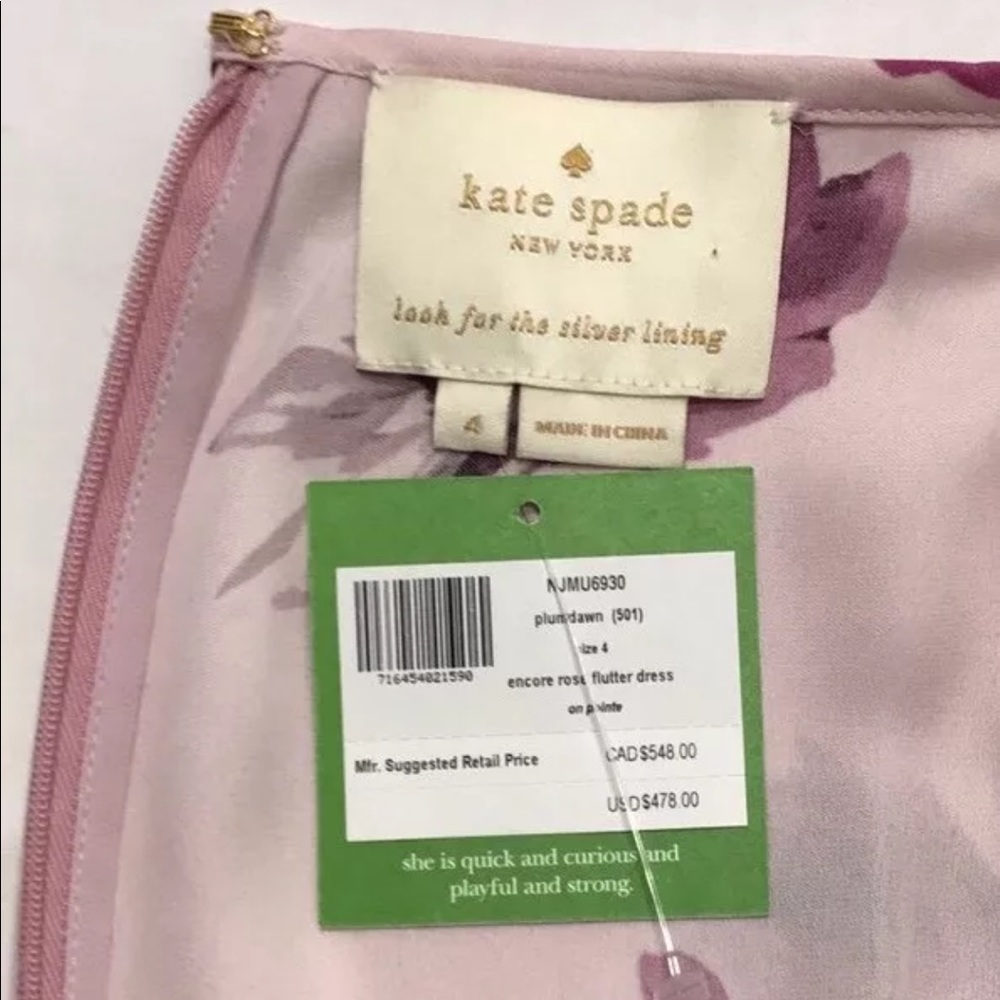 $478 Kate Spade Rose Flutter Dress Silk Chiffon - Picture 7 of 8